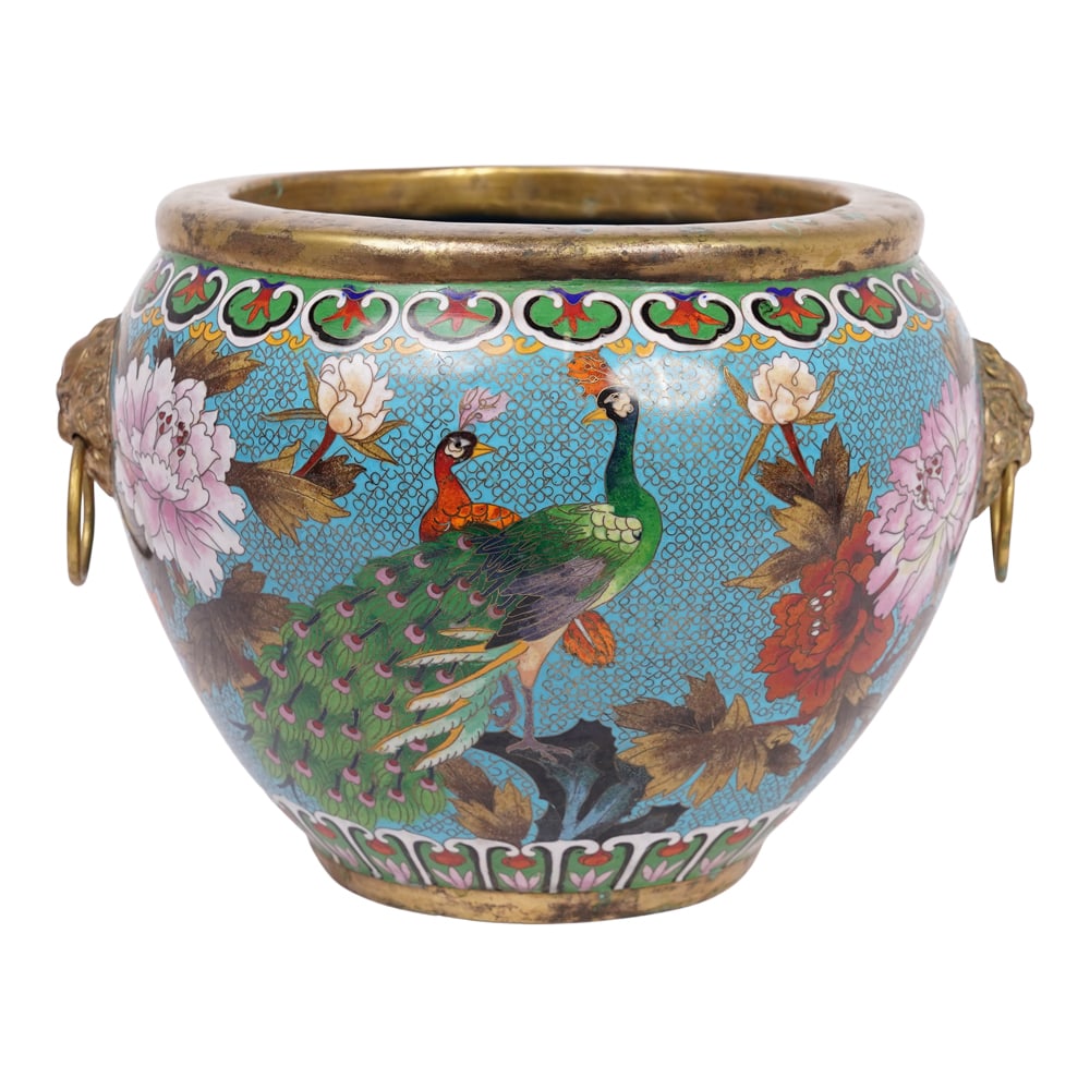 Chinese Cloisonne Jardinires Lion Head Handles (1 of 7)