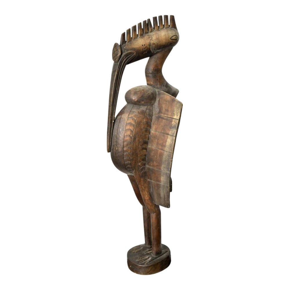 Vintage African Senufo Carved Wood Figure of a Large Hornbill Bird Sculpture Large 54 in. (1 of 4)