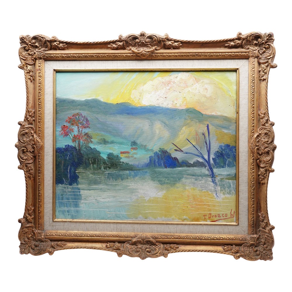 T. Drozcort 1986 "Rio Y Bricare Landscape Oil on Canvas Framed (1 of 8)