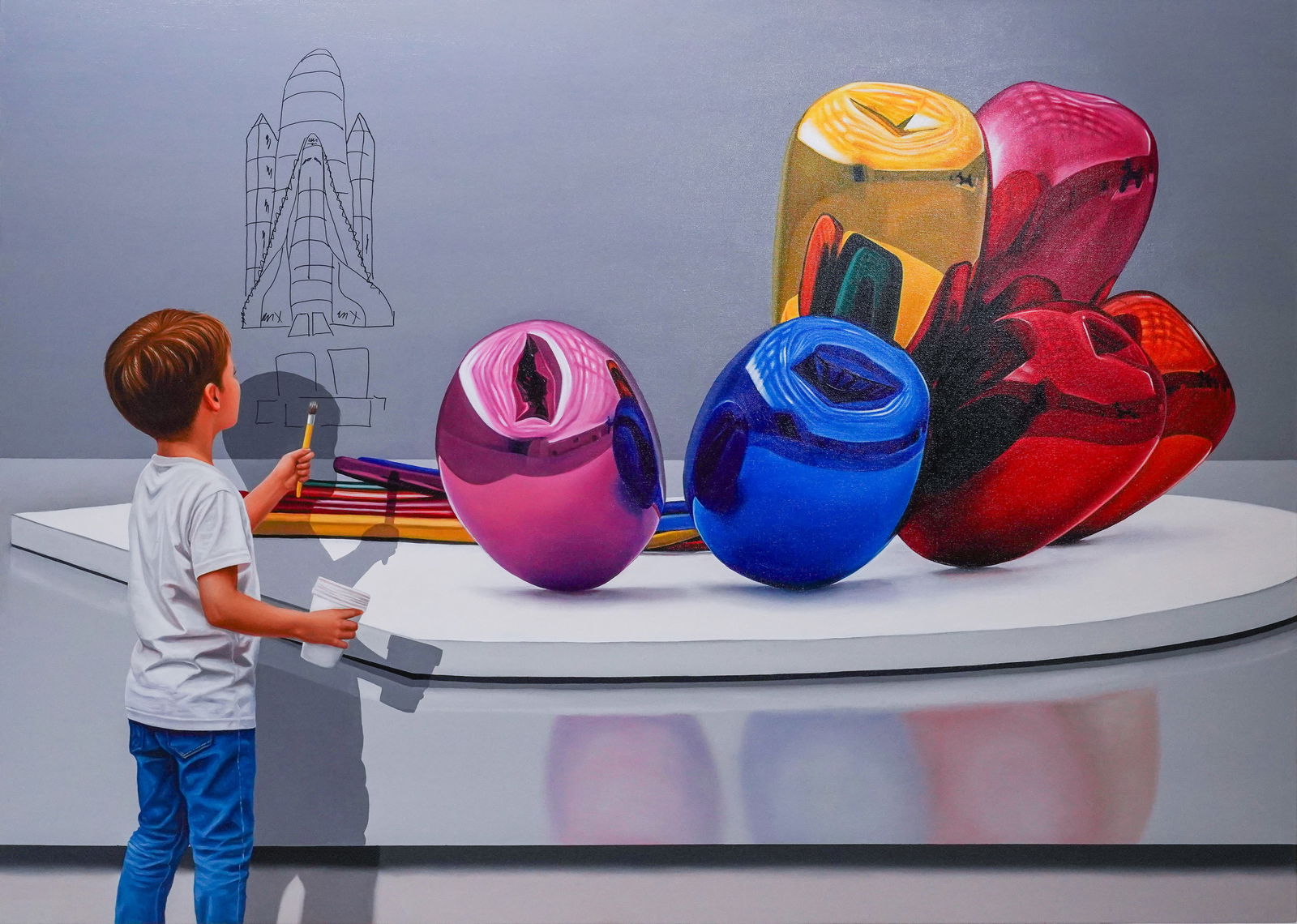 Javier Caraballo, Koons 2025: Javier Caraballo, Koons 2025. Signed and dated on Verso. Oil on Canvas Stretched. Art is a child?s thing is the expression that has accompanied the production of the Barranquilla artist Javier Carabal