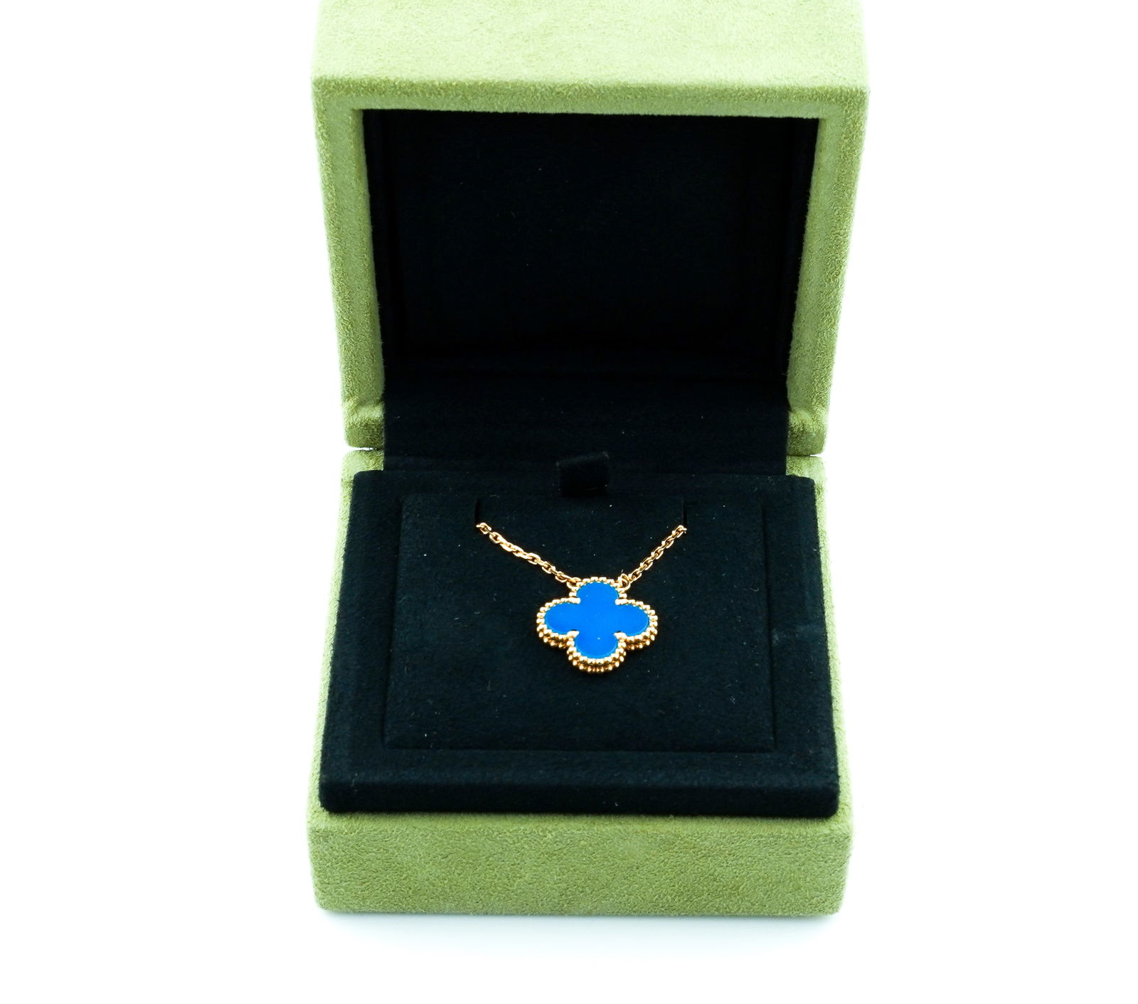 Van Cleef & Arpels Pendentif Vintage Alhambra Agate Blue COA and Box (1 of 4)