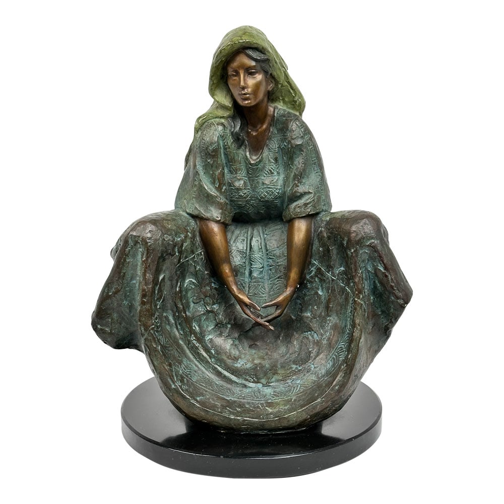 Victor Gutierrez, Seated Woman, 1987 Patinated Bronze Sculpture: Victor Gutierrez (b. 1950, Mexican) Seated Woman LA CONCHITA, 1987 Patinated Bronze Signed, Dated 1987 in the Casting: Victor Gutierrez 87 on Beautiful Marble Base with veining. Purchased for $5,500 i