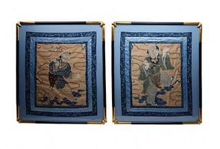 Antique Pair (2) Beautifully Framed Late Qing Dynasty Chinese Silk Embroidery Textile Panels (photo (1 of 9)