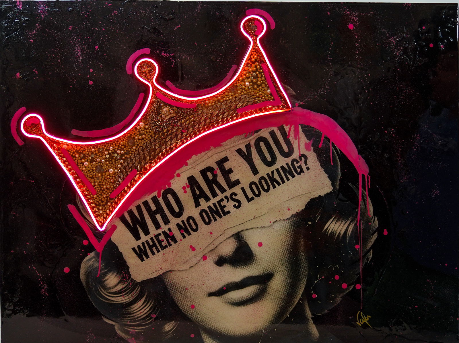 Who Are You When No One’s Looking? Mauricio Baffa’s Art by Vafa: Mauricio Baffa’s Art by Vafa Original Signed Mixed Media Pop Art: Who Are You When No One’s Looking? LED Powered Pop Art 1:1. Provenance: Miami Beach, Florida Estate. House of Craven Auction Galle