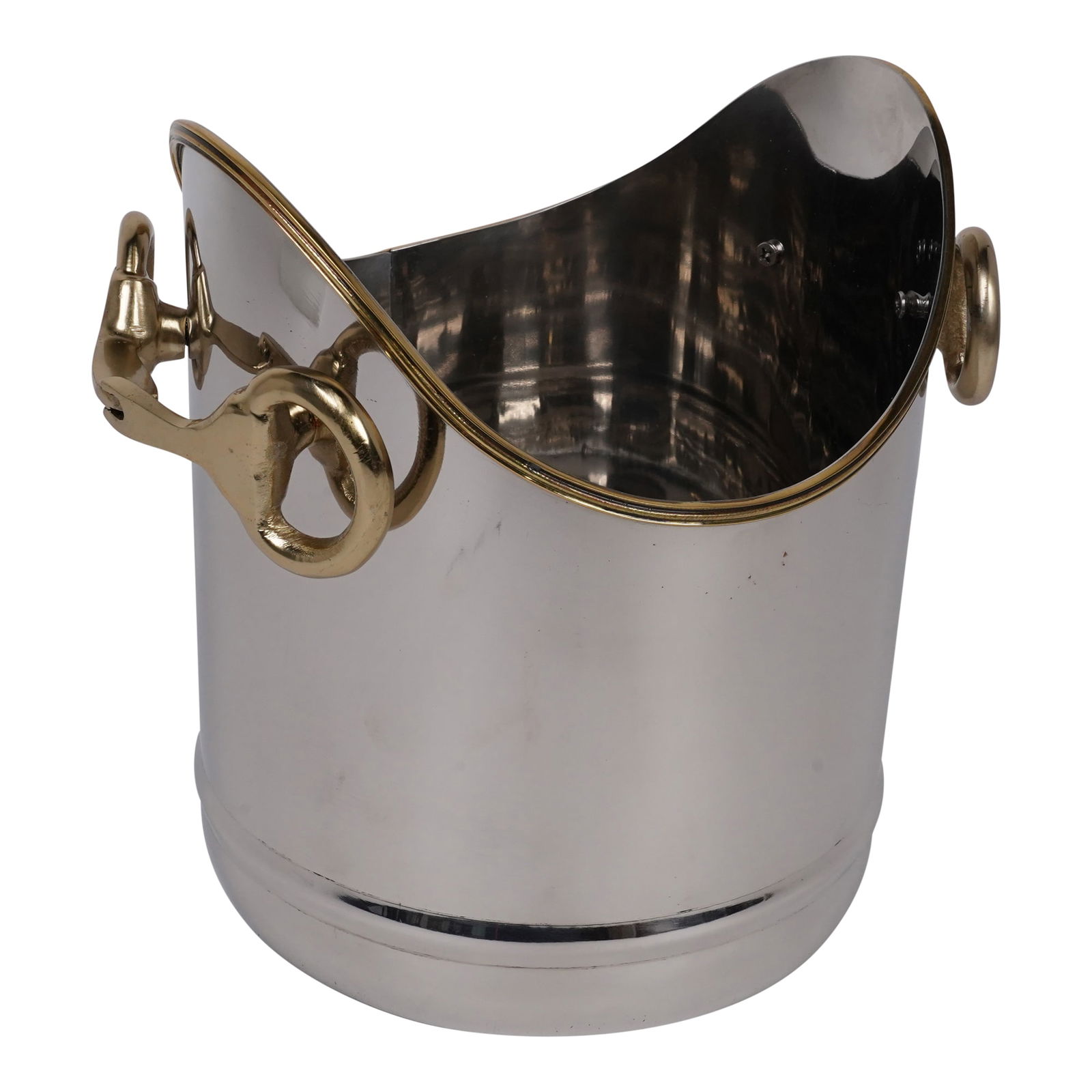 Hammered Silver-Plated Horsebit Ice Champagne Bucket: Hammered Silver-Plated Horsebit Ice Champagne Bucket. Dimensions: 10 in. H x 8 in. W x 8 in. D. Provenance: Palm Beach, FL Estate. House of Craven Auction Gallery: Please consider downloading our free