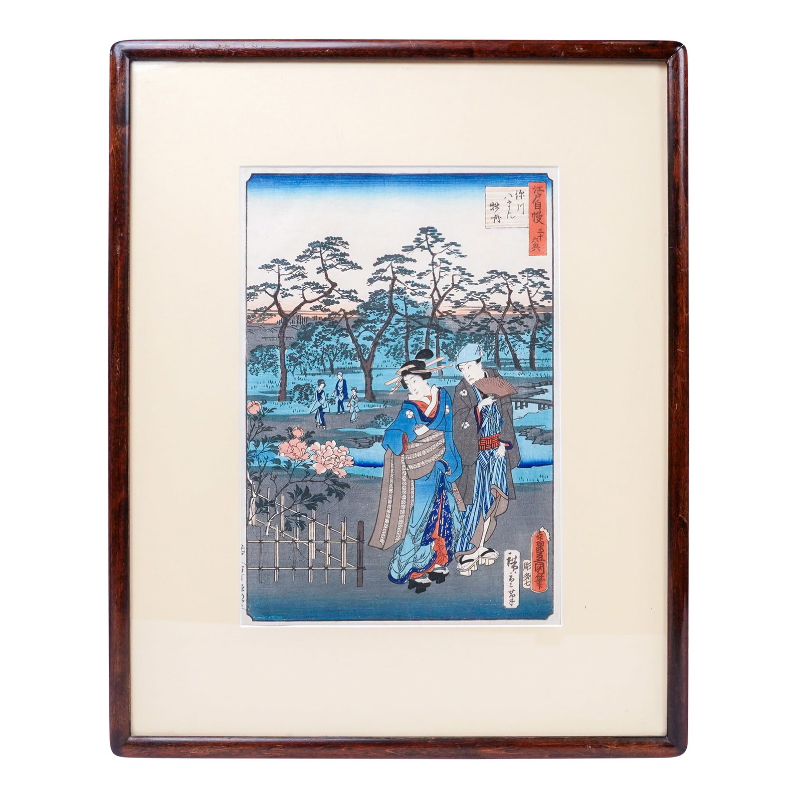 Plum Blossom Viewing Along the Sumida in the Third Month Framed Japanese ukiyo-e Color Woodblock by (1 of 12)