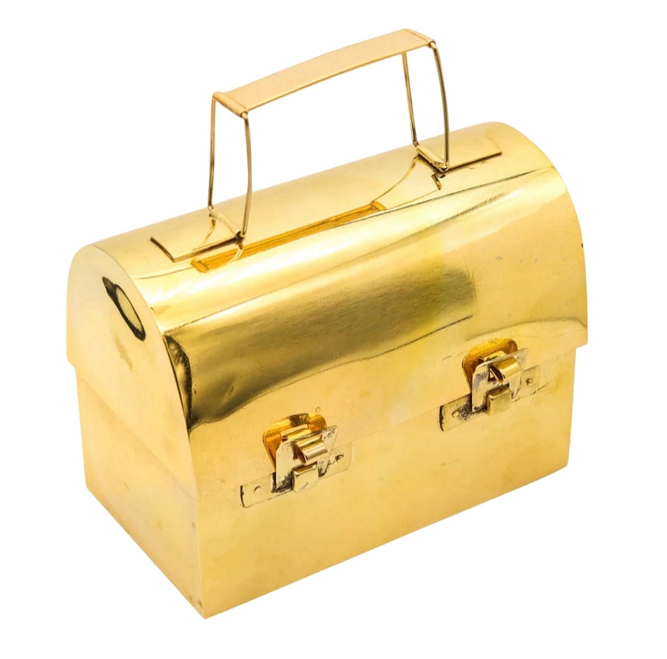 Cartier Rare 1970 18K Gold Plated Sterling Silver Lunch Box Minaudiere Purse: Cartier Rare 1970 18K Gold Plated Sterling Silver Lunch Box Minaudiere Purse. This is a stunning authentic hand formed evening purse clutch in the shape of a diminutive lunchbox, created by the French