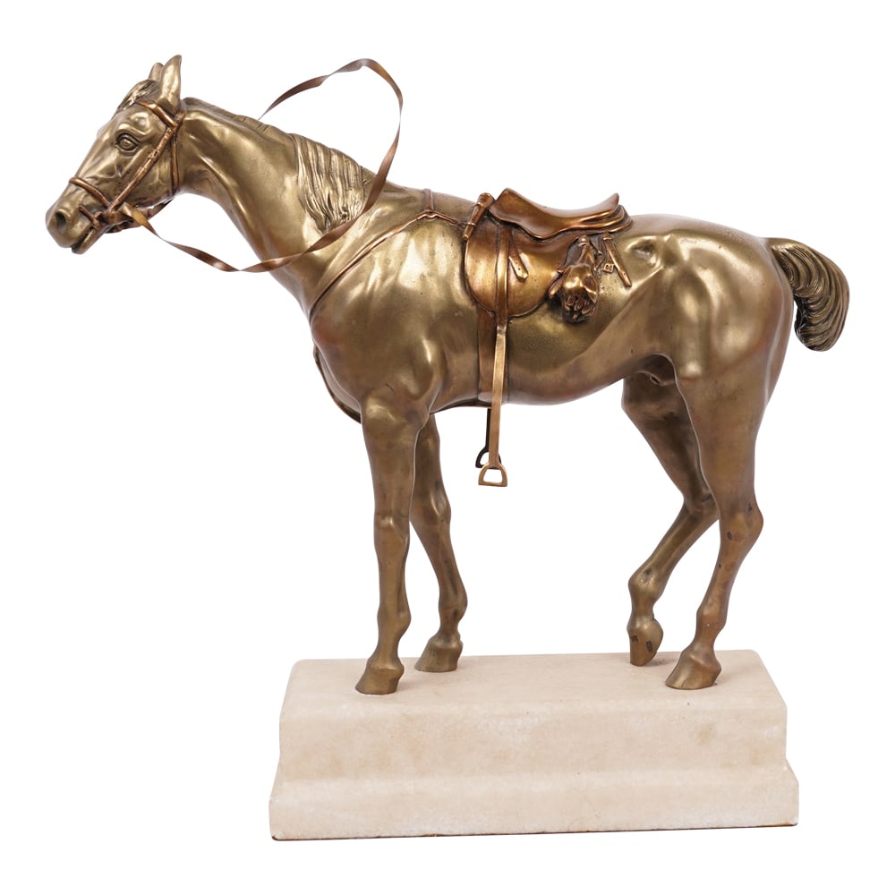 Wellington Trophy Horse Sculpture Hammered Metal and Copper on Limestone Base (1 of 7)