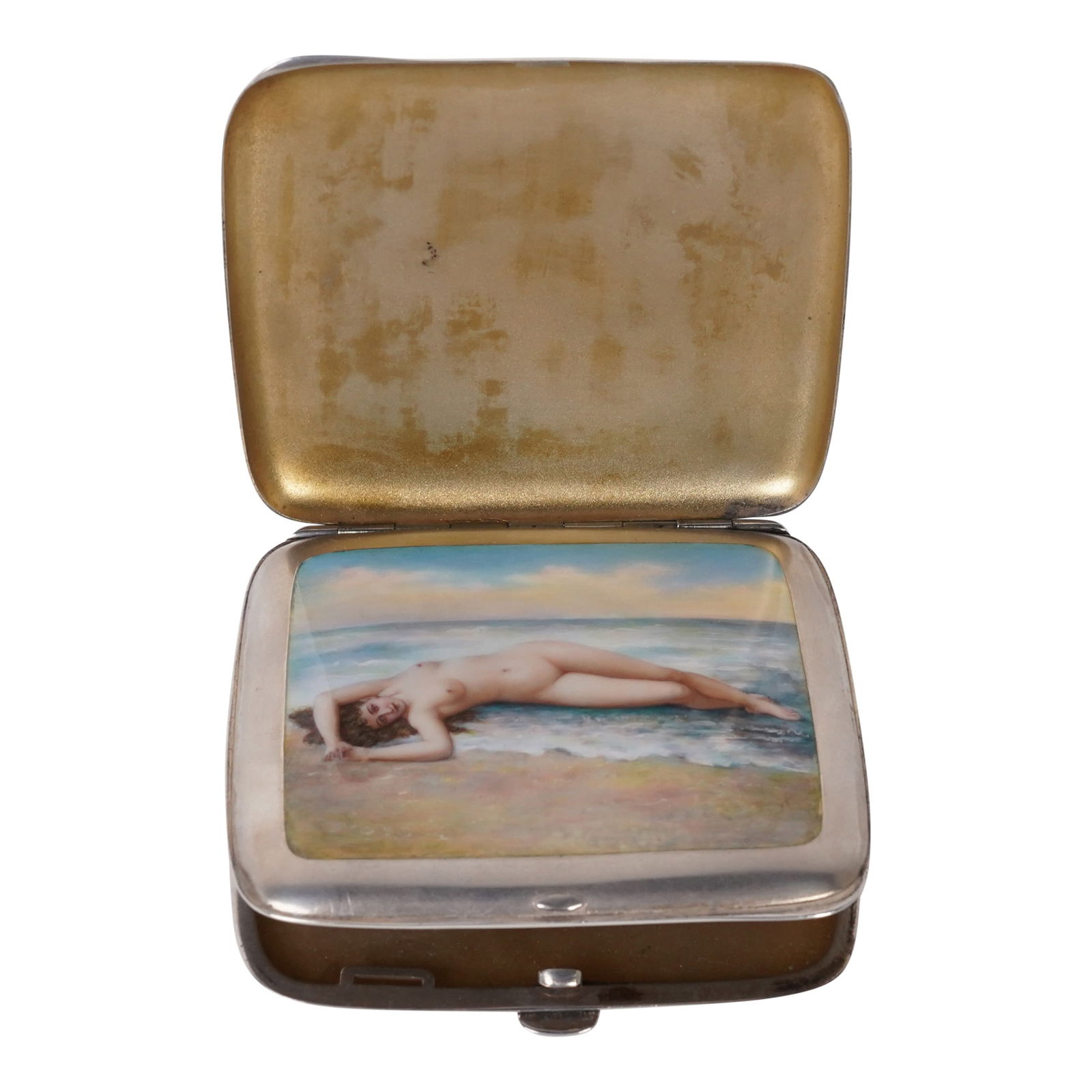 Sterling Silver and Enamel Hallmarked Cigarette Case Erotic Nude Lady Double Hidden Compartment (1 of 7)