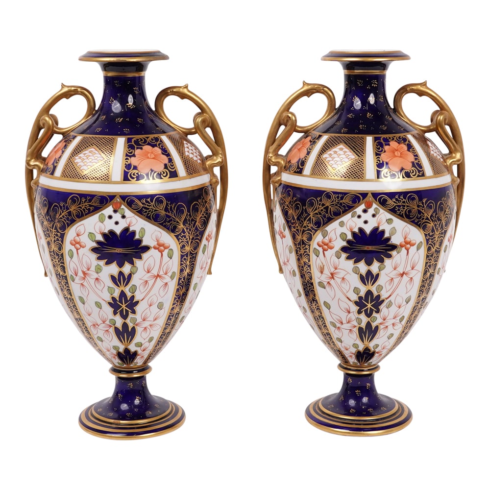 Pair (2) Royal Crown Derby Imari Pattern Porcelain Urns (1 of 6)