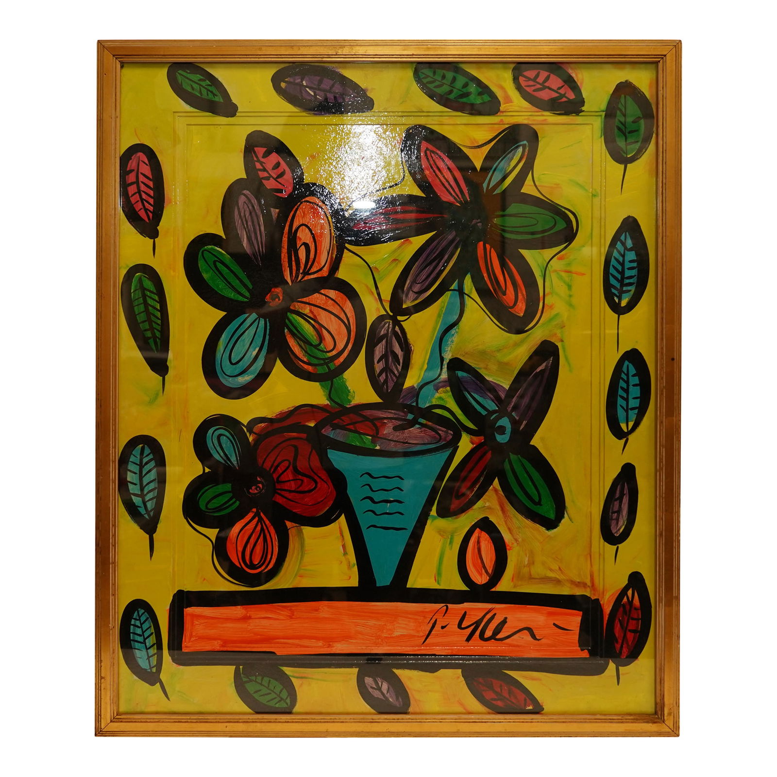 Peter Robert Keil Framed Flowers Acrylic on Canvas: Original Signed Peter Robert Keil Framed Flowers Acrylic on Canvas. One of Germany's prolific contemporary painters. Born to parents who were both artists, Peter Robert Keil gazed at his dynamic talen