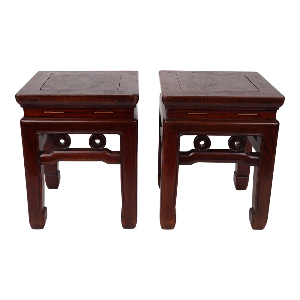 Pair (2) Hardwood Carved Chinese Tea Tables (1 of 8)