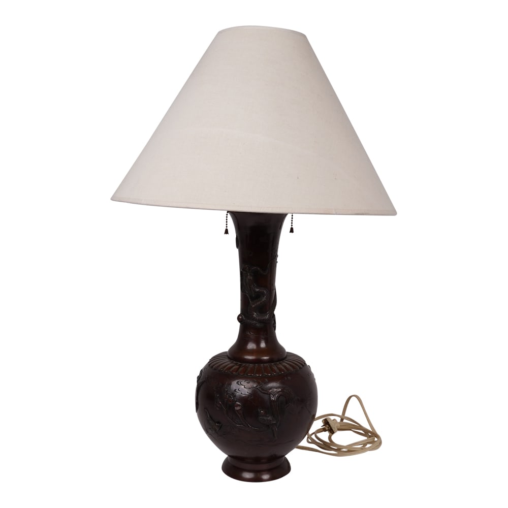 Japanese Bronze Dragon Table Lamp (1 of 5)