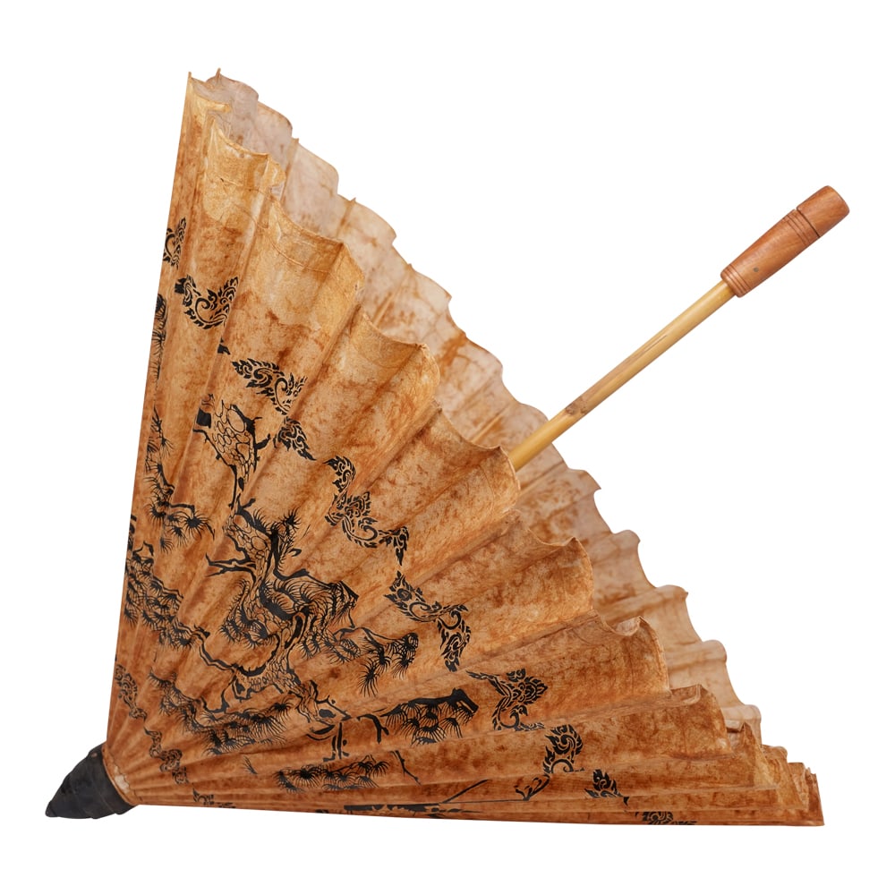 Vintage Japanese Paper Parasol Bamboo Umbrella: Vintage Japanese Paper Parasol Bamboo Umbrella. This vintage parasols has an intricate hand-drawn nature landscape design. This original piece is crafted from high-quality bamboo materials, making it