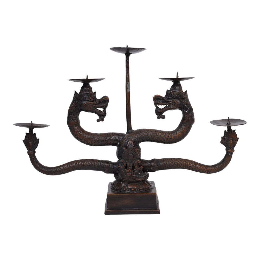 Large Bronze Dragon Unique 5 Arm Candleholder: Large Bronze Dragon Unique 5 Arm Candleholder or Candelabra. Provenance: Miami, FL Estate. House of Craven Auction Gallery: Please consider downloading our free mobile app available on iOS and Android