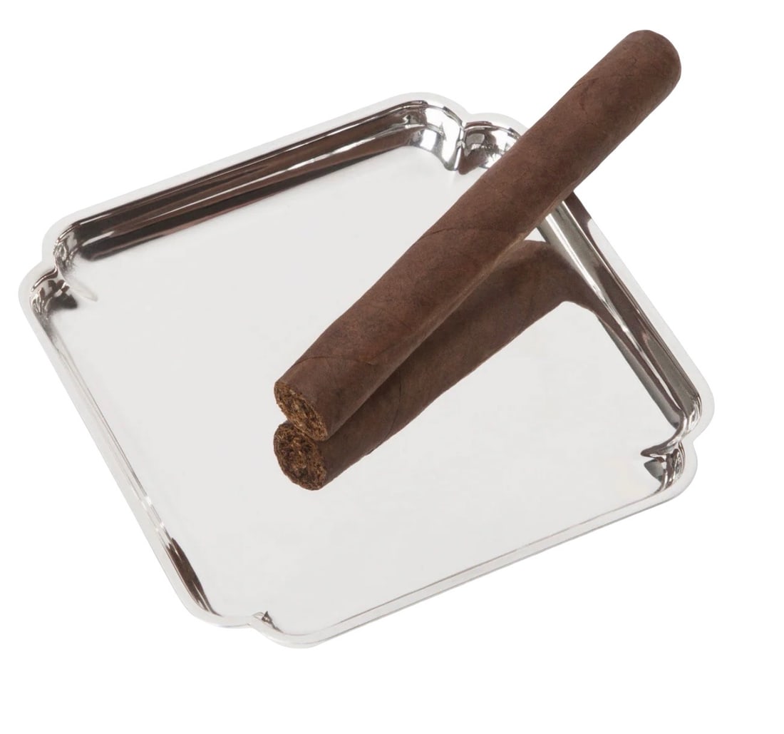 Sterling Silver Cartier Cigar Ashtray: Authentic Vintage Cartier Sterling Silver Ashtray | Trinket Valet Tray with raised edges Circa Mid-20TH Century. Dimensions: 4 1/2 in. H. x 4 1/2 W. Condition: Excellent condition, heavy gauge silver;