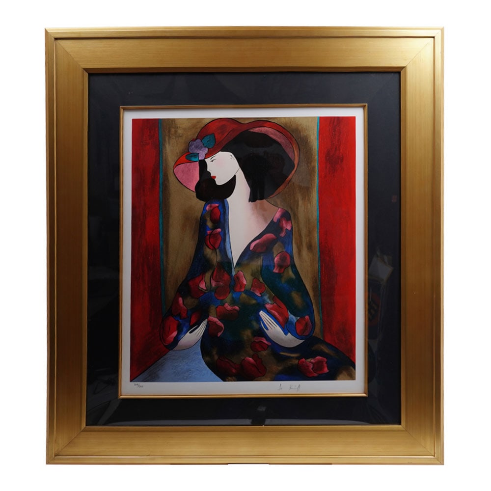 Linda Le Kinff La Mere Denis et Rebecca B. Serigraph in Gilt Wood Frame: Linda Le Kinff La Mere Denis et Rebecca B. Serigraph in Gilt Wood Frame. Linda Le Kinff was born in Paris to Franco-Brazilian Parents. Her Father a Doctor died when she was 3 and her mother remarried