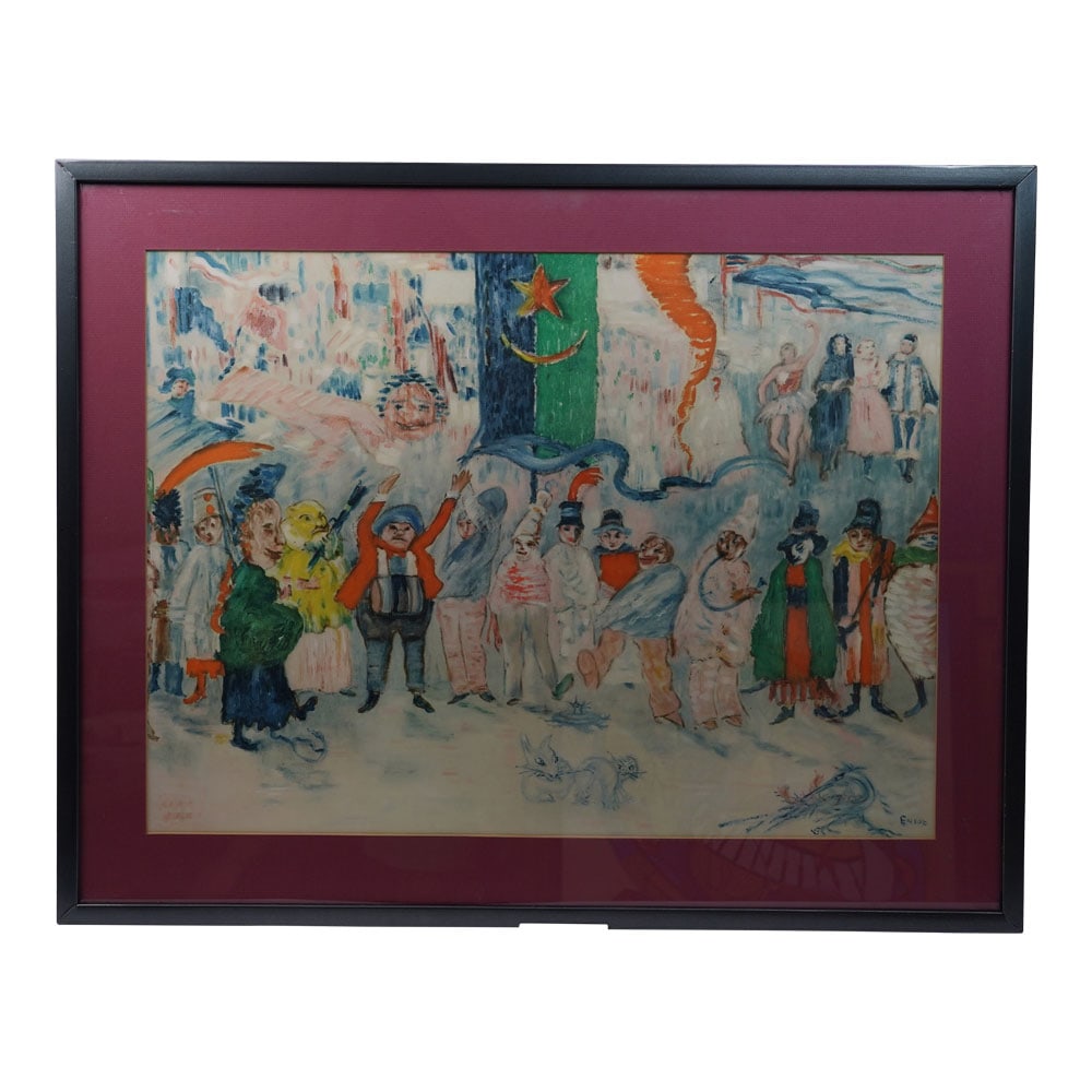 James Ensor Carnival Rare Vtg 1952 OOP LRG Halftone Lithography CARNIVAL, CARNAVAL EN FLANDRE, (1 of 8)