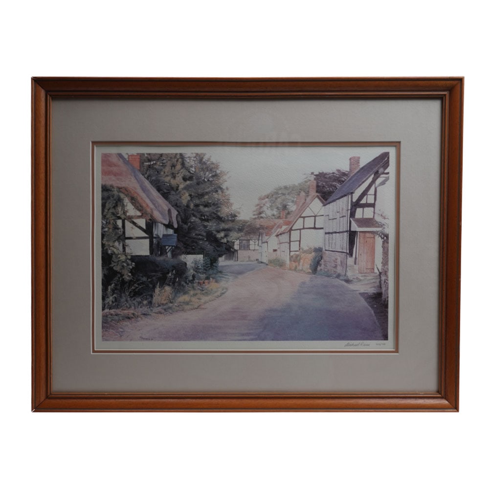 Michael Revers English Village Landscape, Number 308/750: Michael Revers English Village Landscape, Number 308/750, Professionally Framed and Matted. Framed Dimensions: 17 in. H x 23 in. W. Michael Revers is an artist of considerable talent, with a sound bac