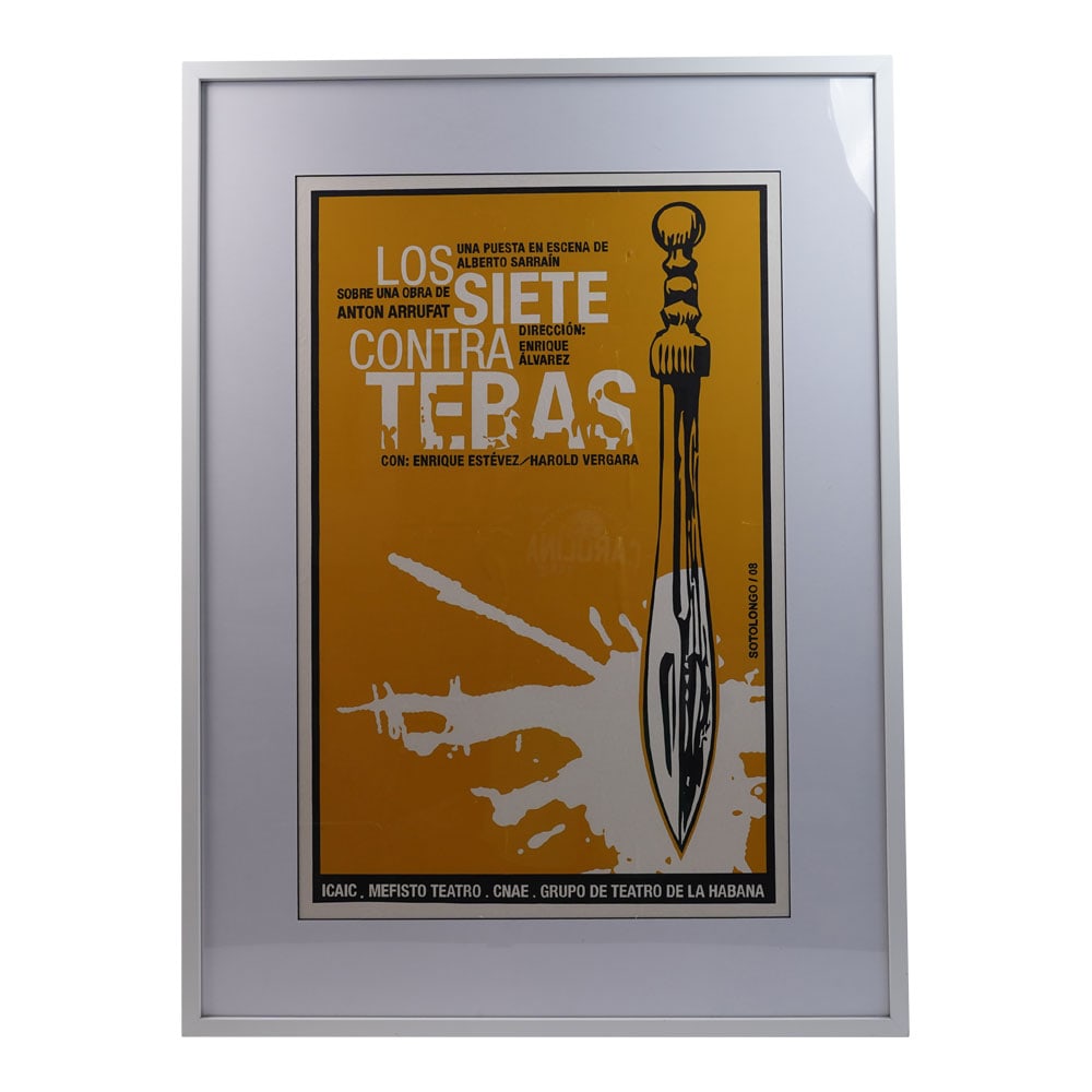Framed Original Cuban Movie Poster LOS SIETE CONTRA TEBAS Directed by Enrique Alvarez: Framed Original Cuban Movie Poster LOS SIETE CONTRA TEBAS (The Seven Against Tebas) Directed by Enrique Alvarez. Havana Theatre Group. 2008. Provenance: Miami Beach, FL Estate. House of Craven Auction