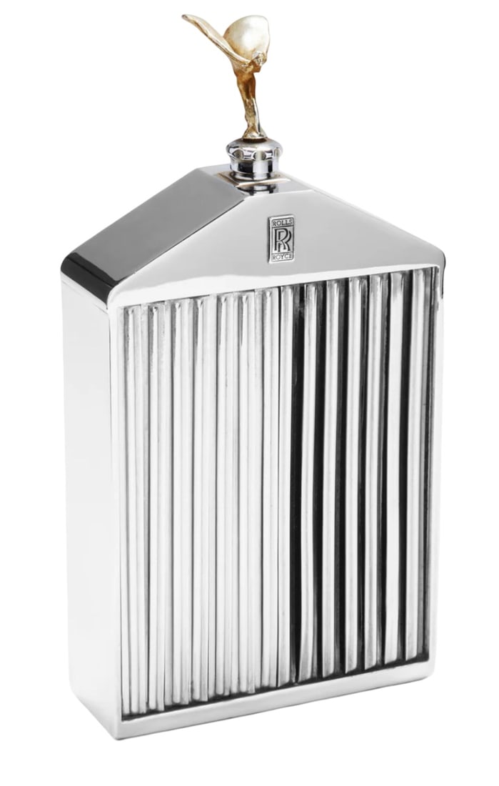Rolls-Royce Chrome Ruddspeed 1960 Radiator Decanter: Rolls-Royce Chrome Ruddspeed 1960 Radiator Decanter. A vintage Rolls-Royce polished chrome-plated radiator grille decanter manufactured by Ruddspeed LTD (England) circa 1960. Features a screw top mini