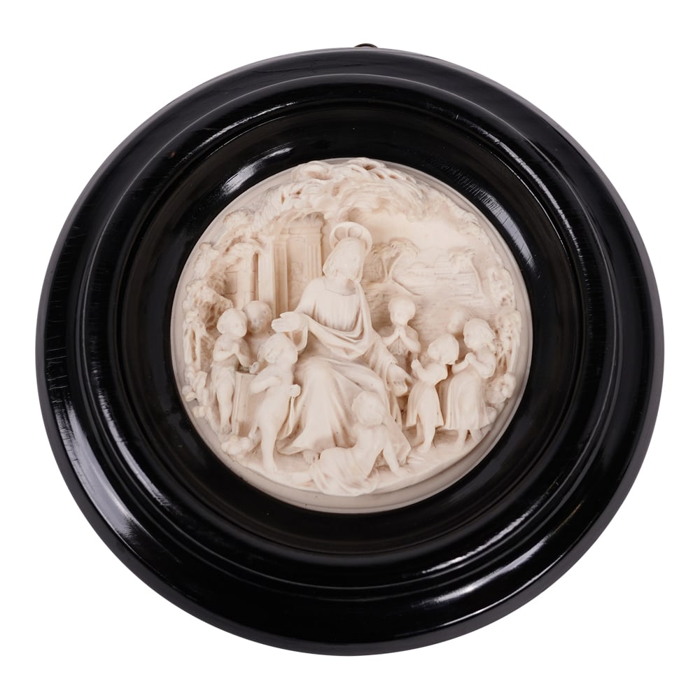 Antique Carved 1845 Meerschaum Religious Relic of Jesus Spreading Gospel to Children: Antique Carved 1845 Signed and Engraved Meerschaum Religious Relic Jesus Spreading Gospel to Children. Providence: Nice, France Estate. House of Craven Auction Gallery: Please consider downloading