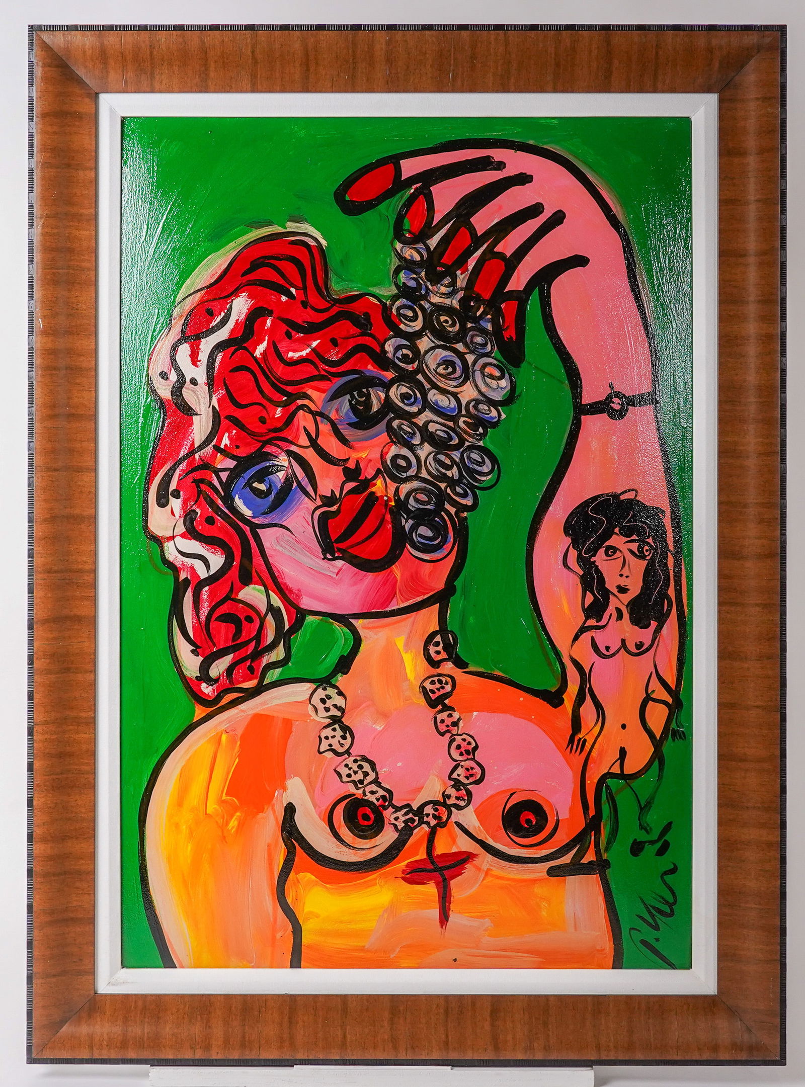Peter Robert Keil Nude Madonna in London Framed Acrylic on Canvas: Signed Original Peter Robert Keil Framed Peter Robert Keil Nude Madonna in London Framed Acrylic on Canvas (Green Background). Signed Lower Right and Verso. One of Germany's prolific contemporary