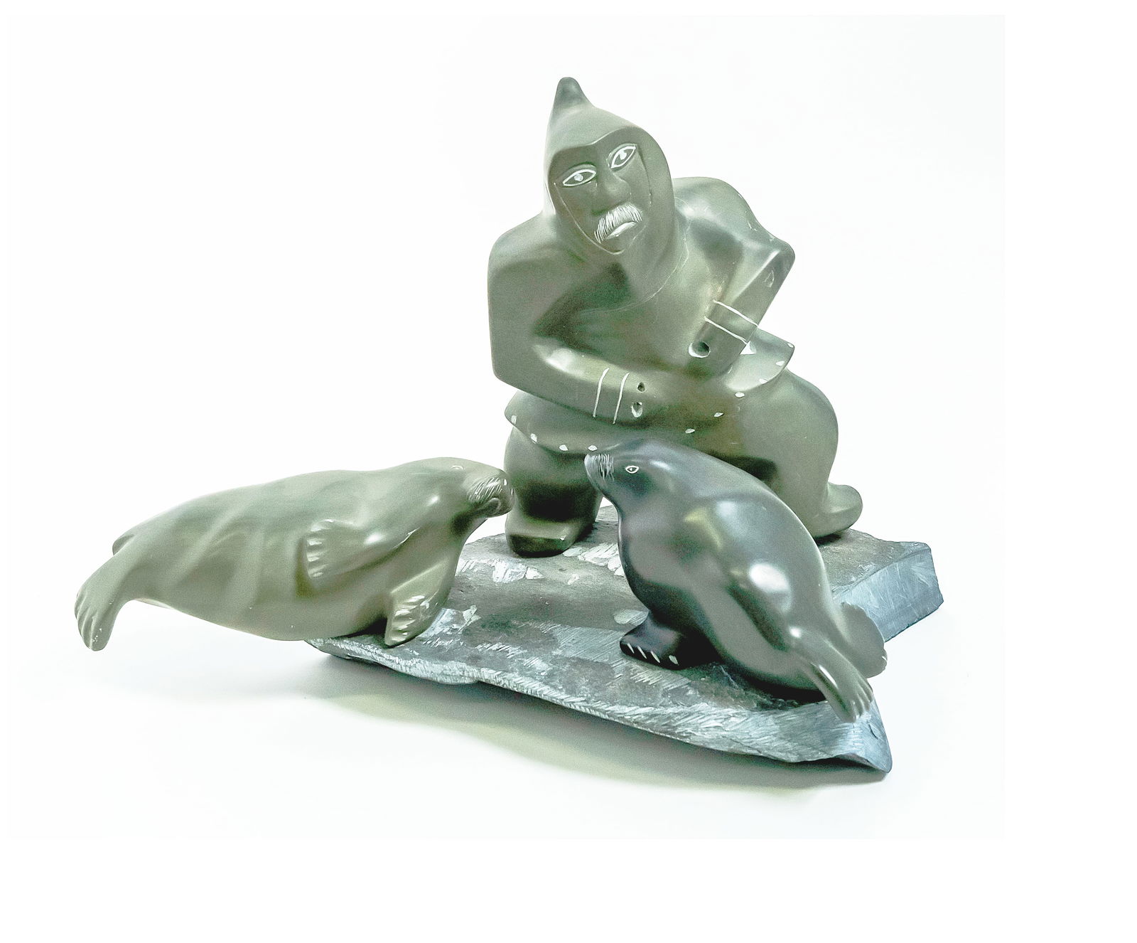 Sculptures Inuit Seal Hunter Fishing Scene Sculpture (1 of 5)