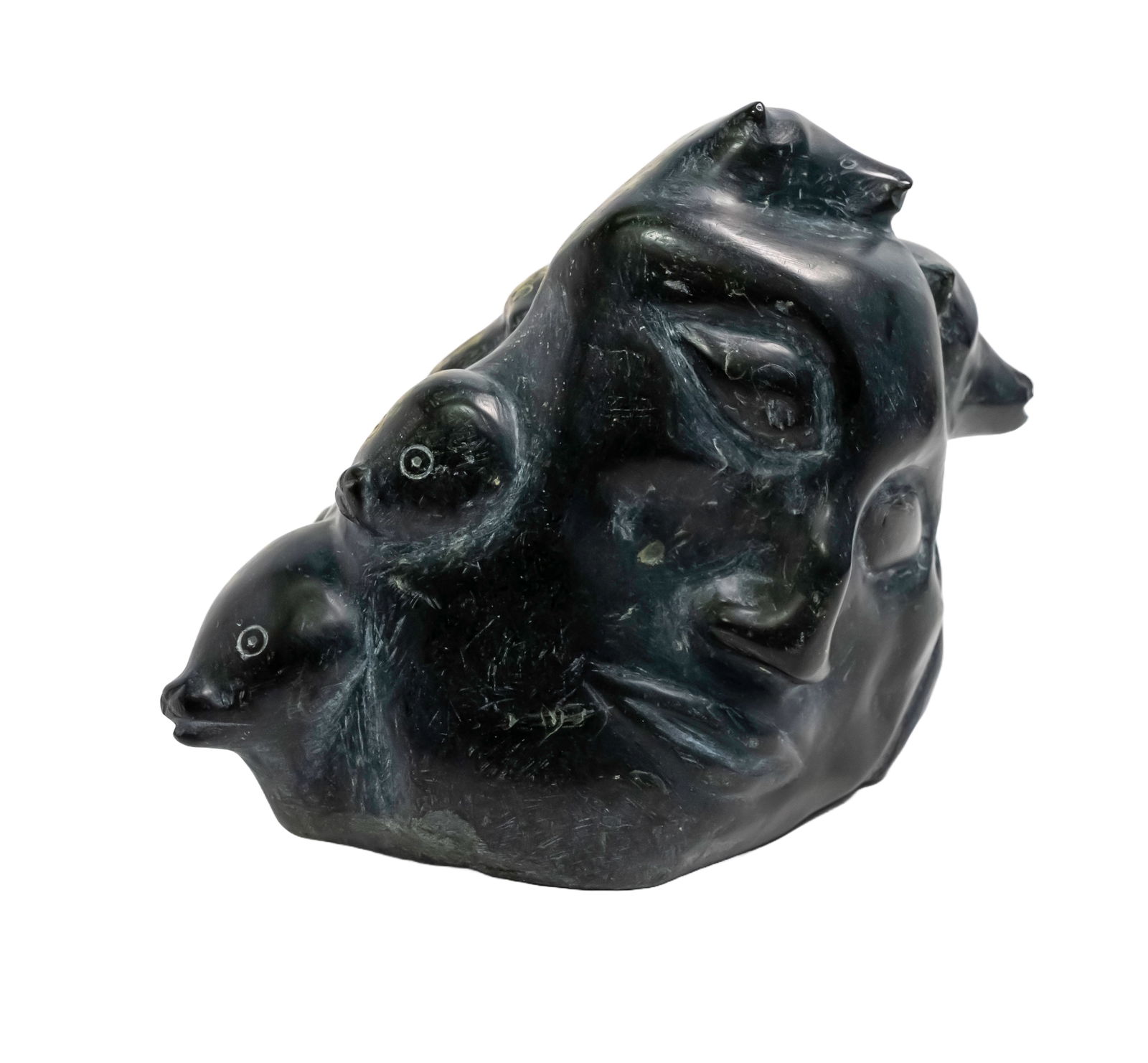 Sculptures Inuit Head Sculpture Depicting a Face and Animals (1 of 9)