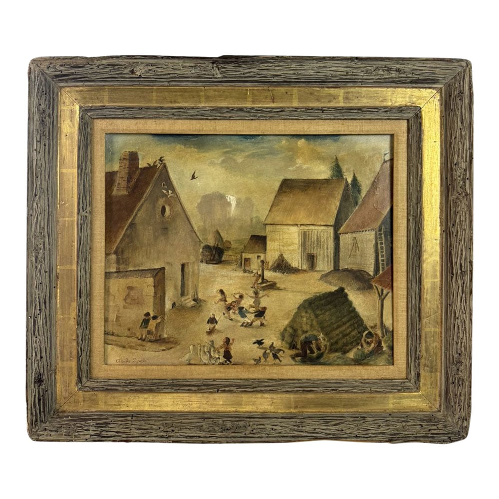 Claude Domec Framed Rare Original Surrealist Oil on Canvas, laid down on Masonite (Circa 1930): Rare Original Surrealist Oil on Canvas, laid down on Masonite by Artist Claude Domec. Signed LL., Claude Domec. Claude DomecÕs (1902 ? 1981) paintings are an invitation to encounter mystery and explo