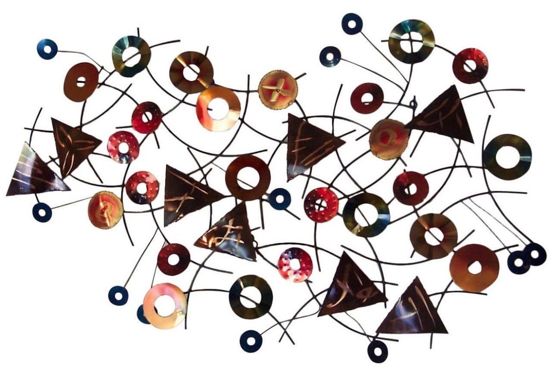 Curtis Jere Kaleidoscope Abstract Hand-Crafted Brass, Copper and Cut Steel, Enameled Wall (1 of 4)