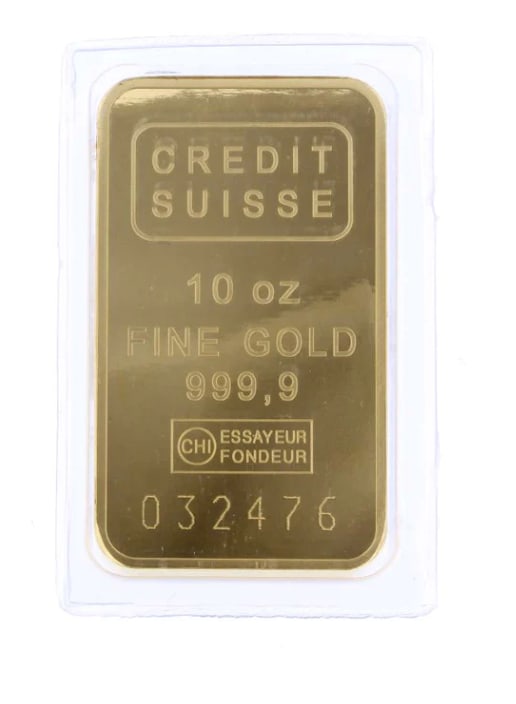 Scarce 10 oz Gold Credit Suisse Bar - Avg. $5,220 Per Oz (1 of 2)