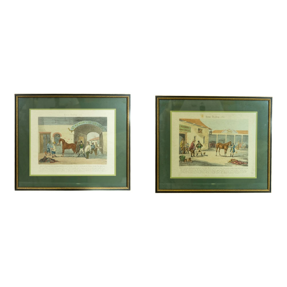 Pair (2) Original Horse Prints Horse Dealing No. 1 and Horse Dealing No. 2: October 01, 1841. Pair (2) Original Horse Prints Horse Dealing No. 1 and Horse Dealing No. 2. Dimensions: 26 1/2 in. x 22. in. Provenance: Wellington, FL Estate. House of Craven Auction Gallery: Pleas