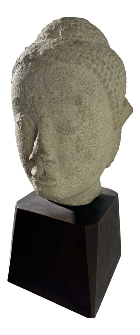 15TH Century Rare Monumental Antique Thai Ayuthya Stone Buddha Head. Thailand (1 of 8)