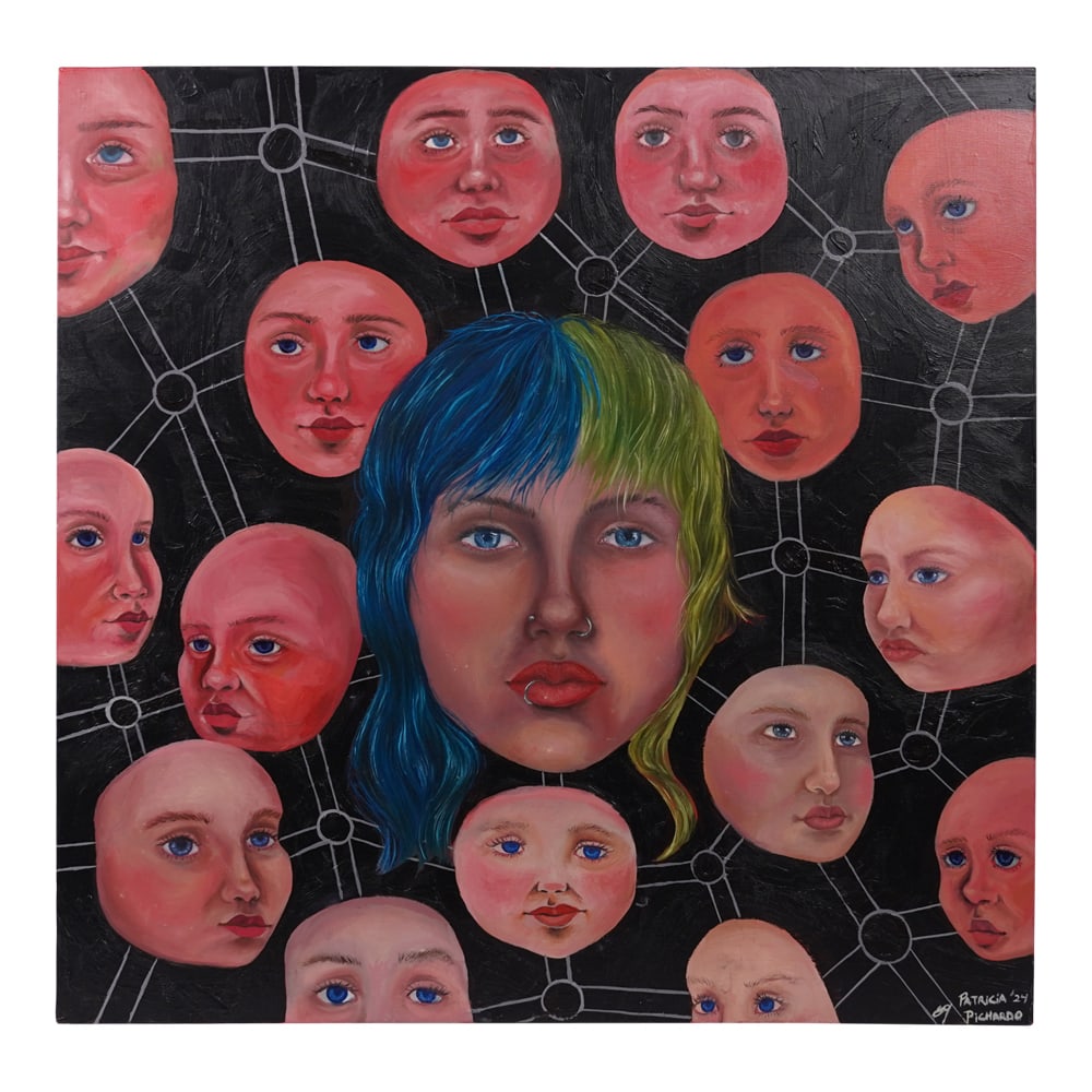 Patricia Pichardo 2024 Pick Me Acrylic on Canvas: Patricia Pichardo 2024 Pick Me Acrylic on Canvas. Pick Me 2024 deals with the complexities of life in High School. Pichardo?s ART is a fusion of innovation, vibrant colors, and original narratives, in