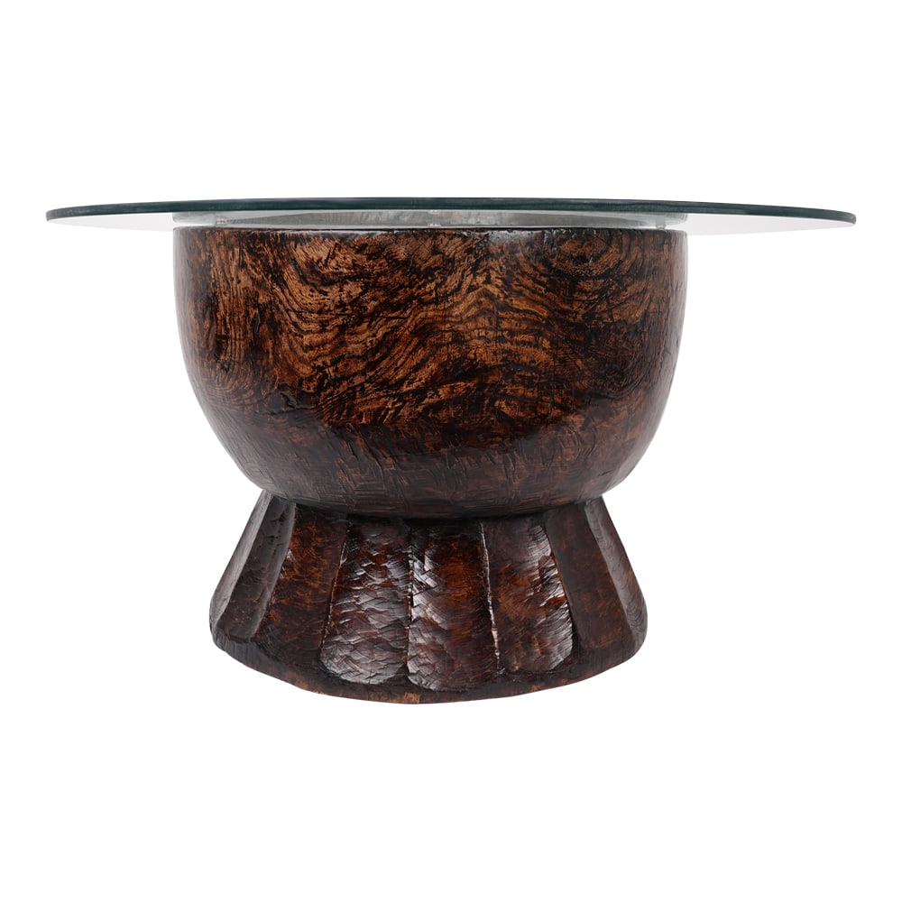 Carved Wooden and Circular Glass Top Designer Coffee Table (1 of 4)