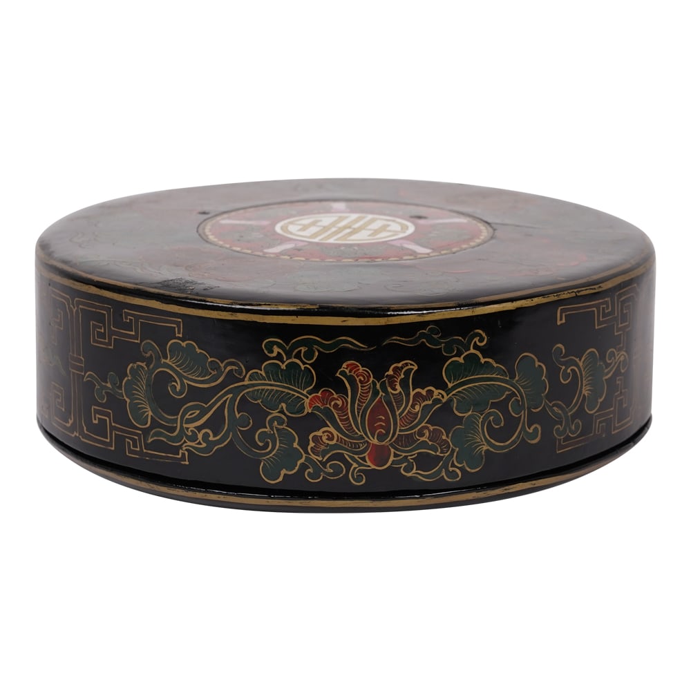 Vintage Black Lacquer Asian Fujian Circular Lacquer Box (1 of 6)