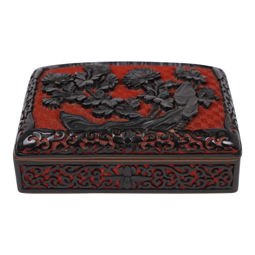 Antique Chinese Cinnabar Lacquer 2 PC Covered Trinket Box Black Over Red (1 of 7)
