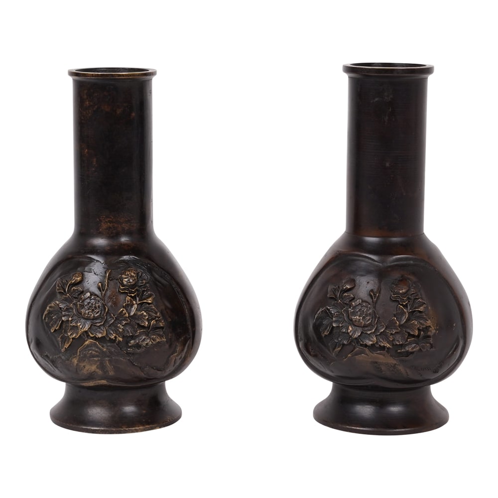 Pair (2) of Japanese Bronze Alter Vases Meiji Period (1 of 5)