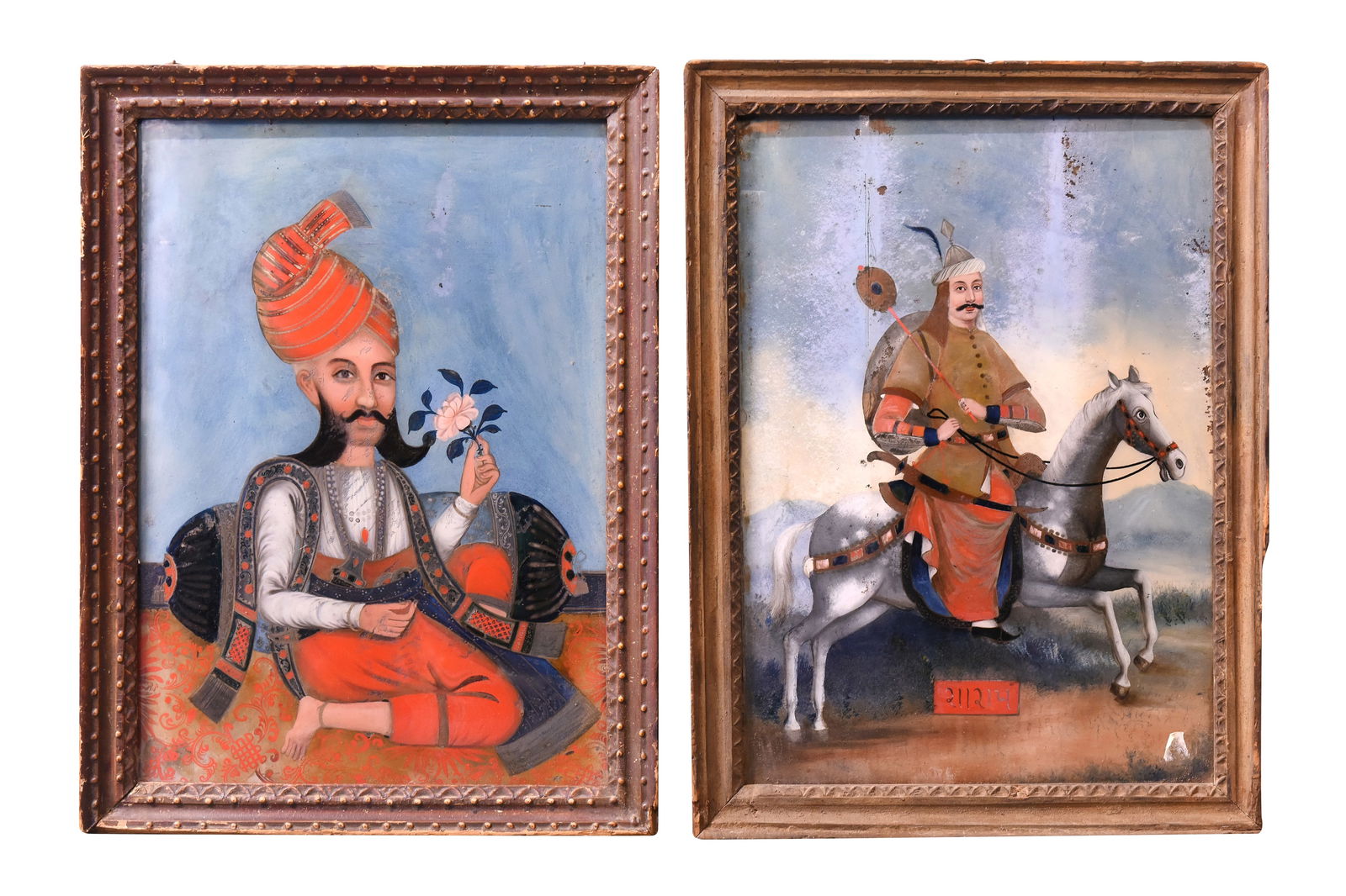 TWO REVERSE GLASS PAINTINGS OF INDIAN MAHARAJAS (1 of 4)