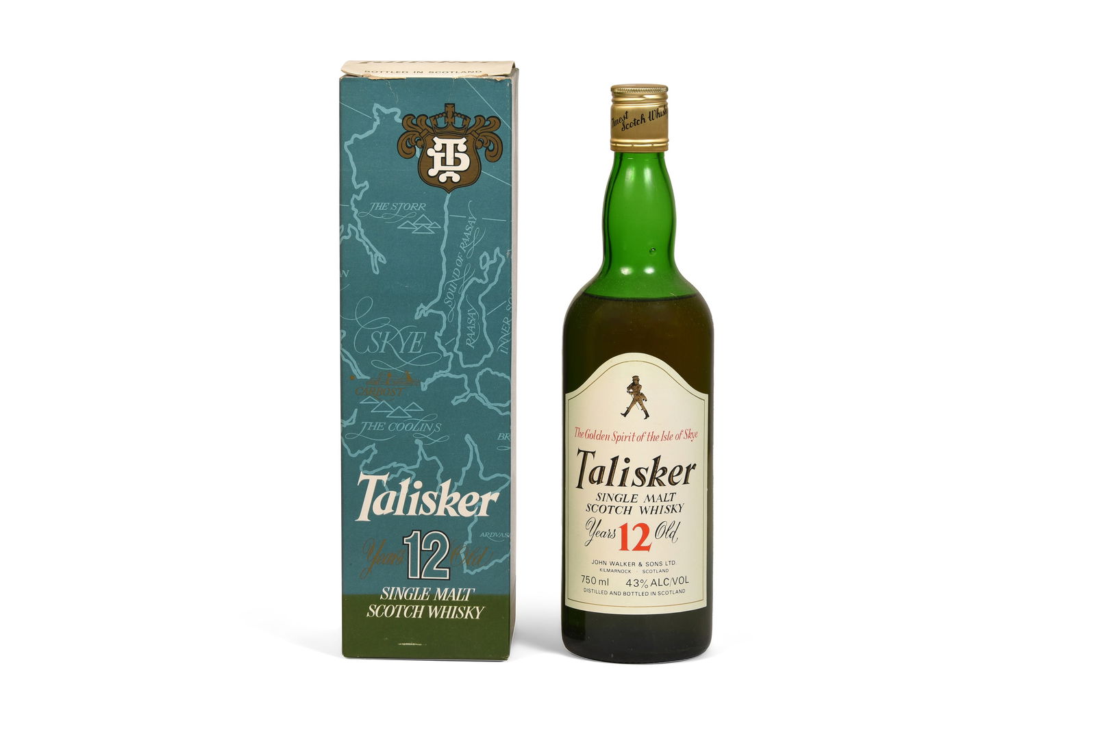 Talisker 12 Year Old John Walker & Sons Bottling: In Display Carton - Carton is for The Distillers Company bottling, bottle is John Walker & Sons bottling. 75cl 43% ABV Fill Level - Mid Shoulder Some light fading to exterior carton.