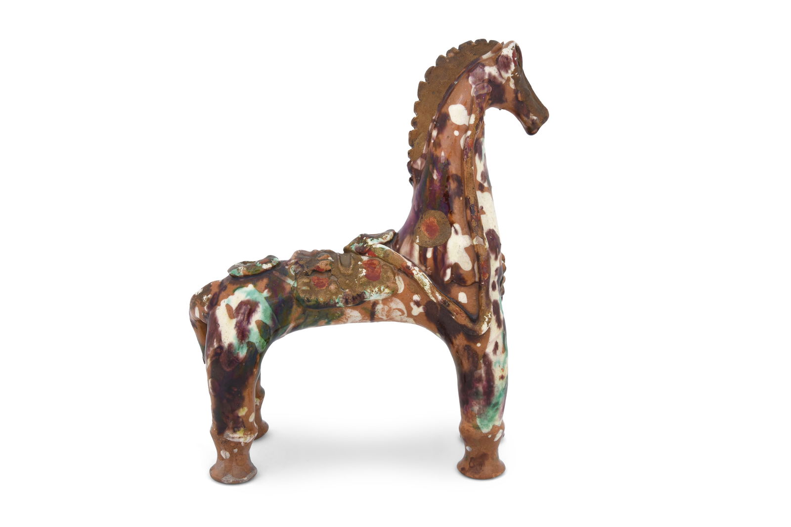 A HORSE-SHAPED ÇANAKKALE POTTERY AQUAMANILE Ottoman Turkey, second half 19th century (1 of 6)