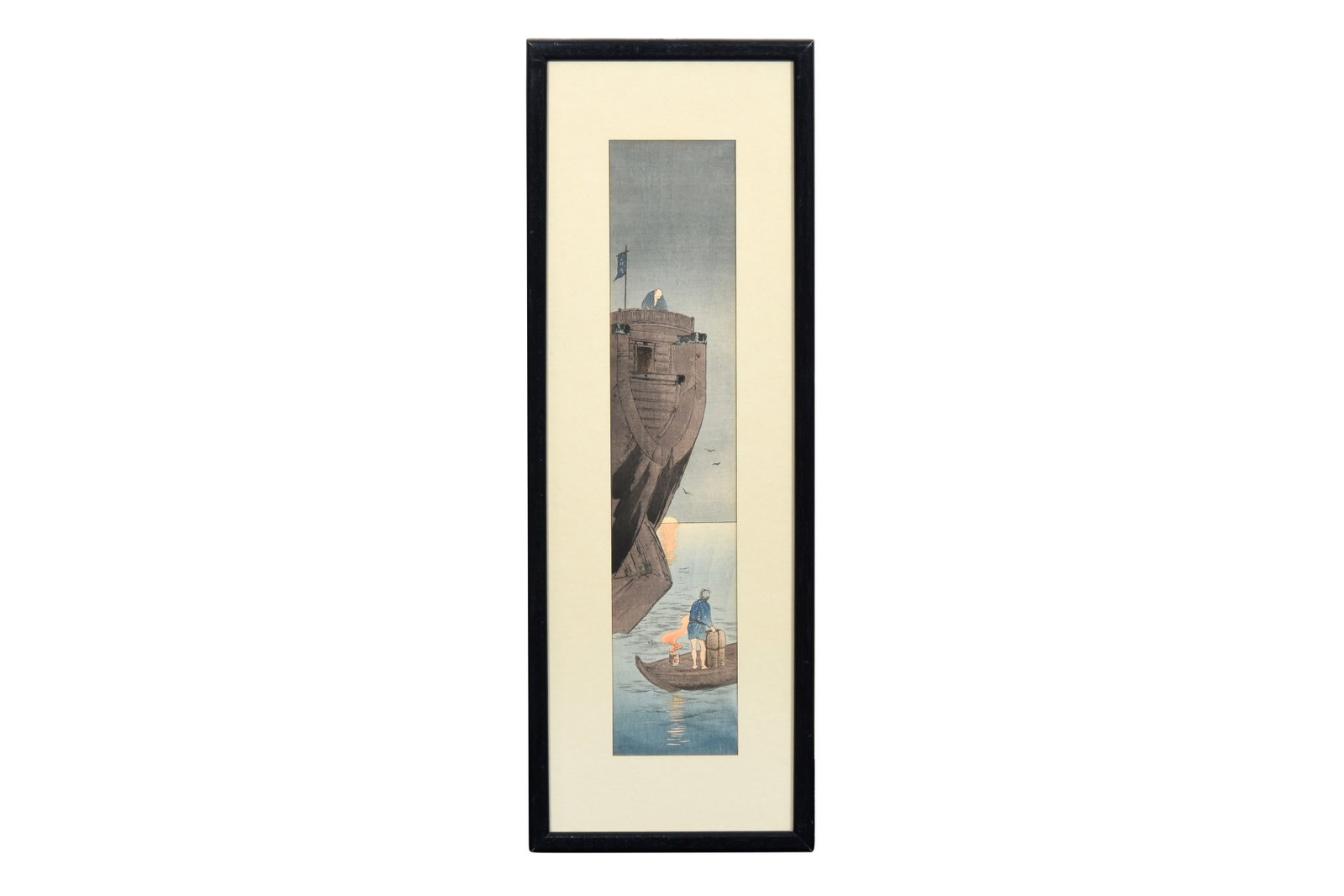 Kōhō Shōda (1877 – 1924) Naval scene: Kōhō Shōda (1877 – 1924) Naval scene Japan, late 20th century A woodblock print in tanzaku-ban format, framed and glazed. Image 36cm x 7cm; total 47.5cm x 16.5cm