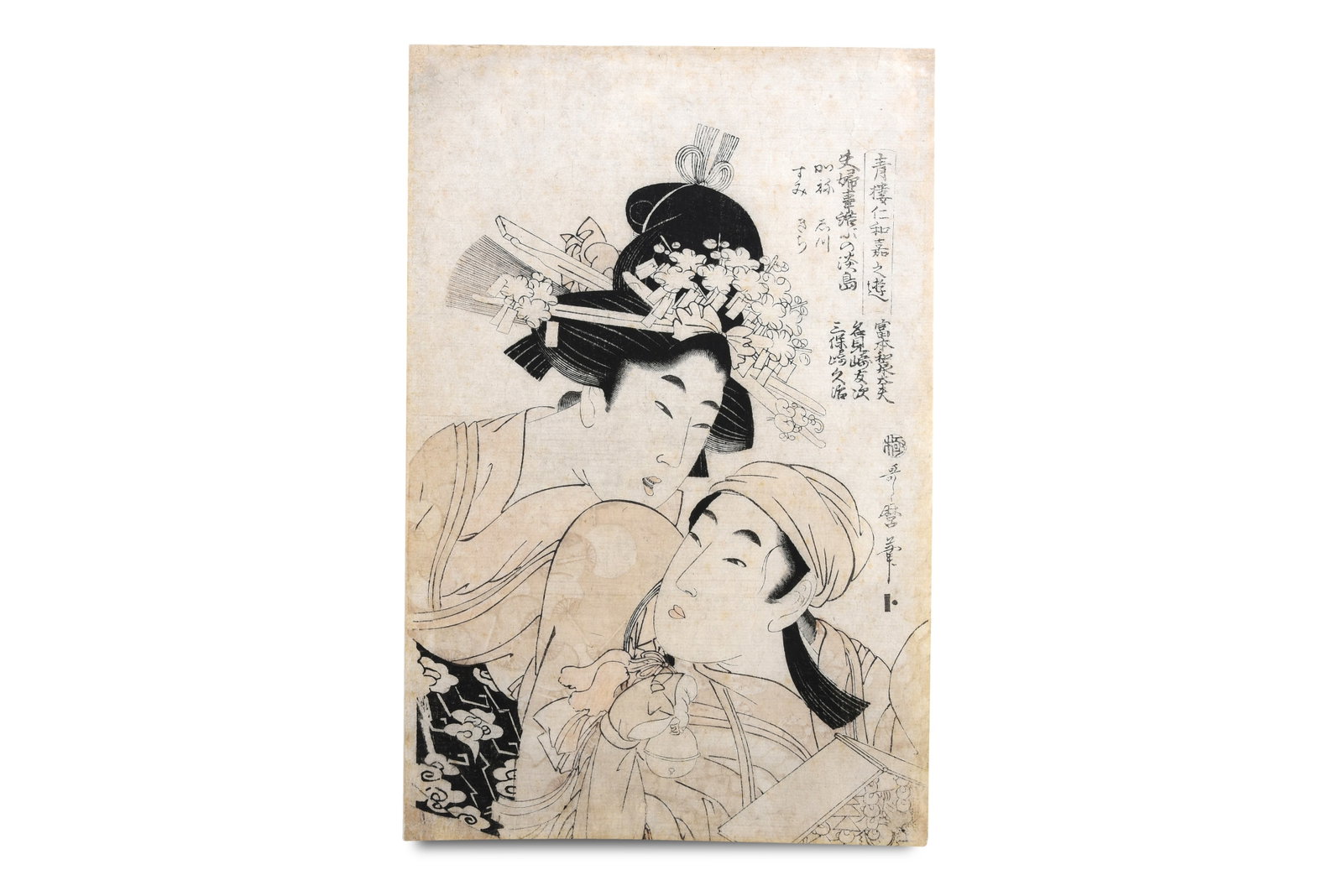 TA 5% Vat. KITAKAWA UTAMARO (1753 — 1806) Edo period, circa 1800: KITAKAWA UTAMARO (1753 — 1806) Edo period, circa 1800 A woodblock print on Japanese paper, washi, O-ban tate-e format,