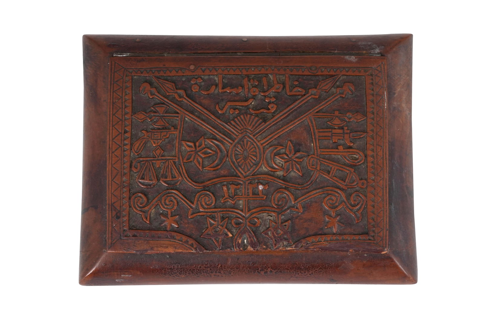 AN OTTOMAN CARVED WOOD TOBACCO SNUFFBOX MADE BY A WAR PRISONER Ottoman Provinces, dated 1222 AH (1 of 4)