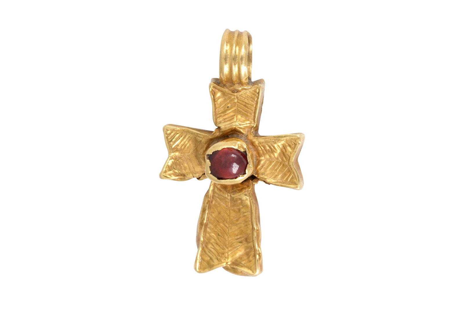 A BYZANTINE-STYLE GARNET AND GOLD PHOS ZOE CROSS PENDANT Possibly Cyprus or Greece, Mediterranean (1 of 3)