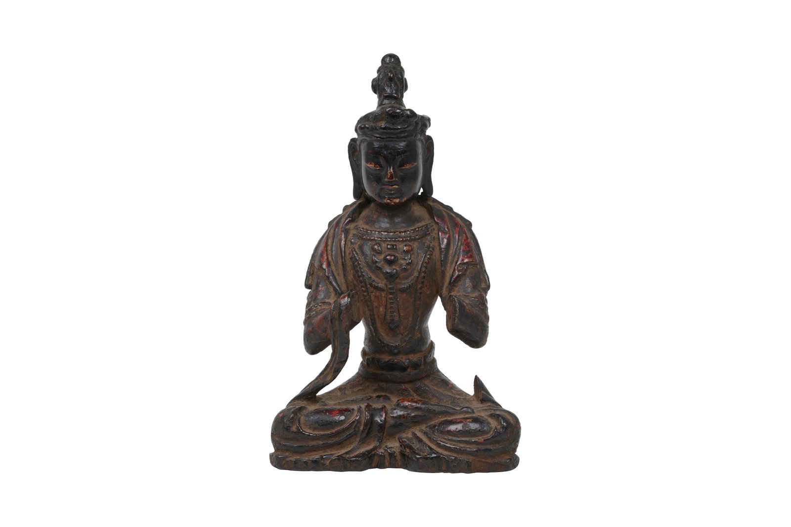 A CHINESE POLYCHROME AND GILT LACQUER WOOD FIGURE OF A BODHISATTVA Ming dynasty (1 of 5)
