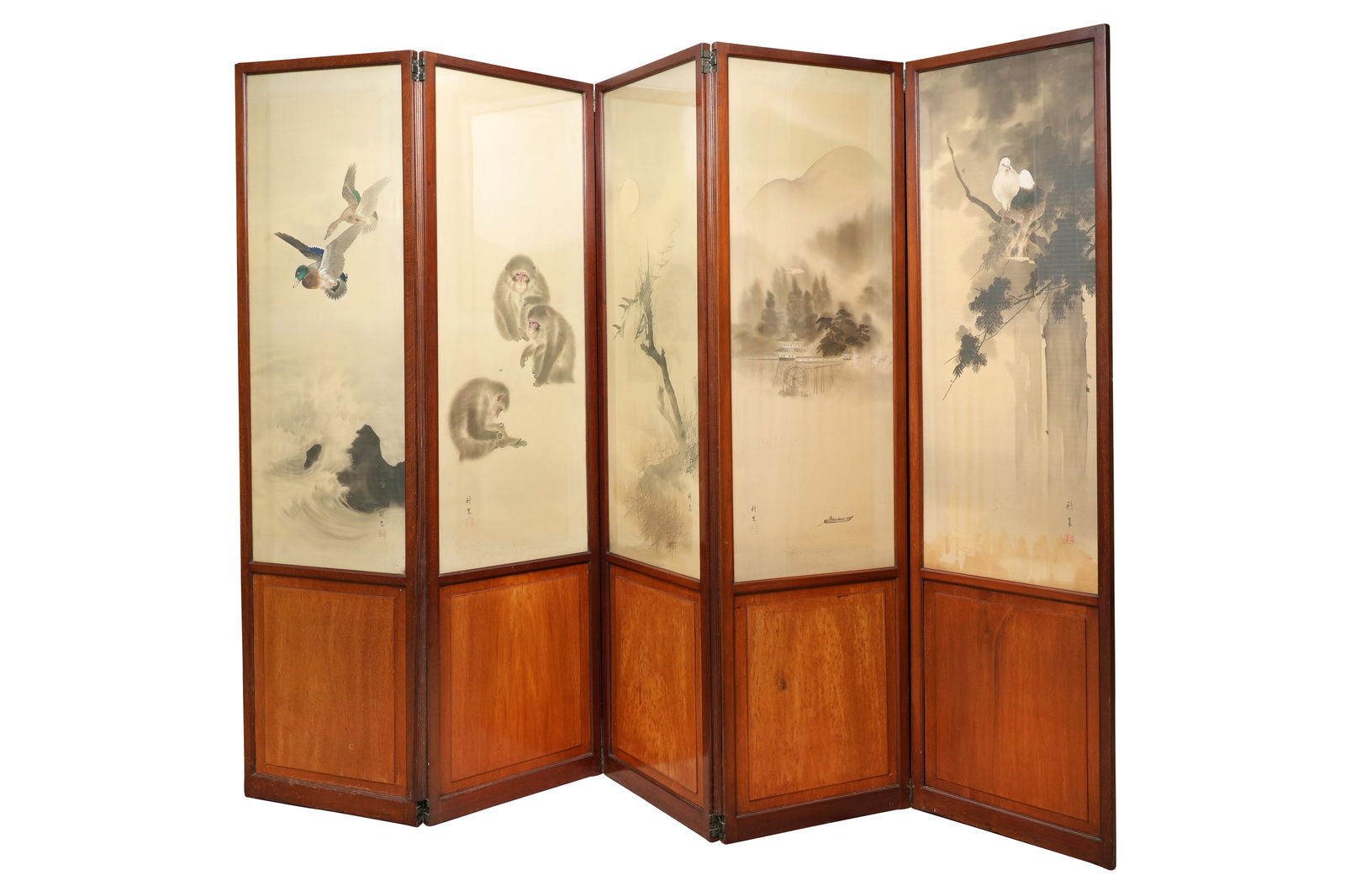 A JAPANESE FIVE-FOLD SCREEN BY SHUSUI Meiji period, circa 1900 (1 of 11)