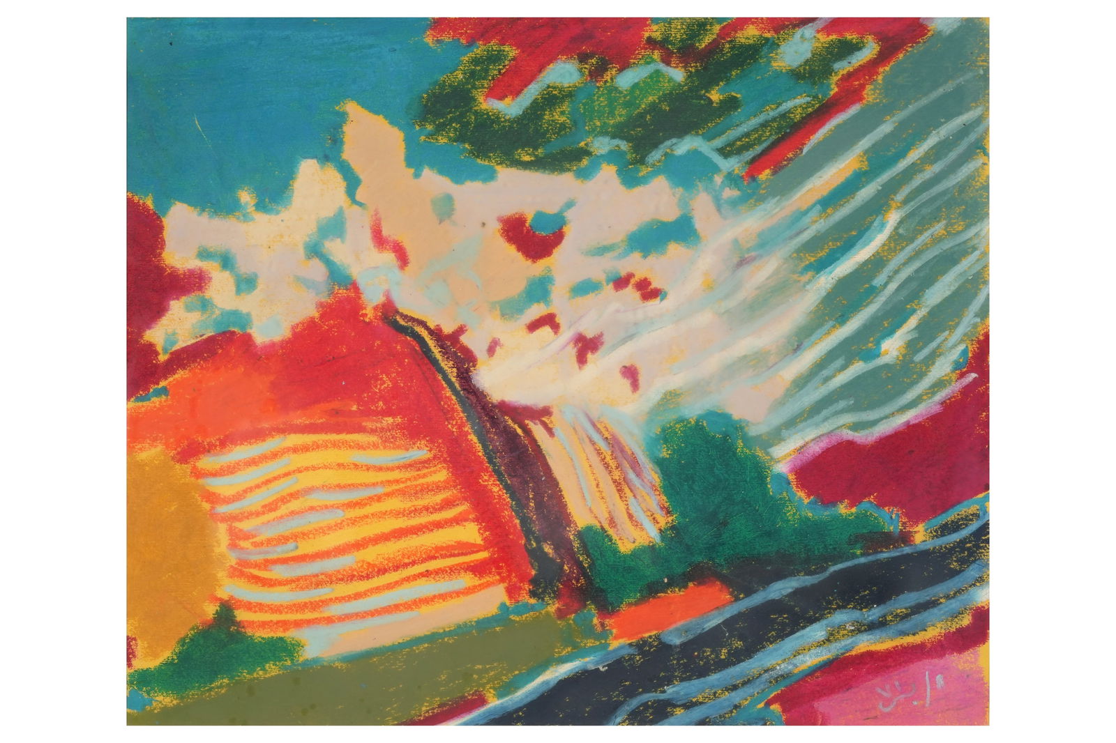 AREF EL-RAYESS (LEBANESE, 1928-2005) Untitled: AREF EL-RAYESS (LEBANESE, 1928-2005)UntitledSigned and dated in Arabic 'El-Rayes, 1971' on lower rightGouache on paper52cm x 58cm (total including frame) Born in Beirut, Lebanon, in 1928, Aref El-R