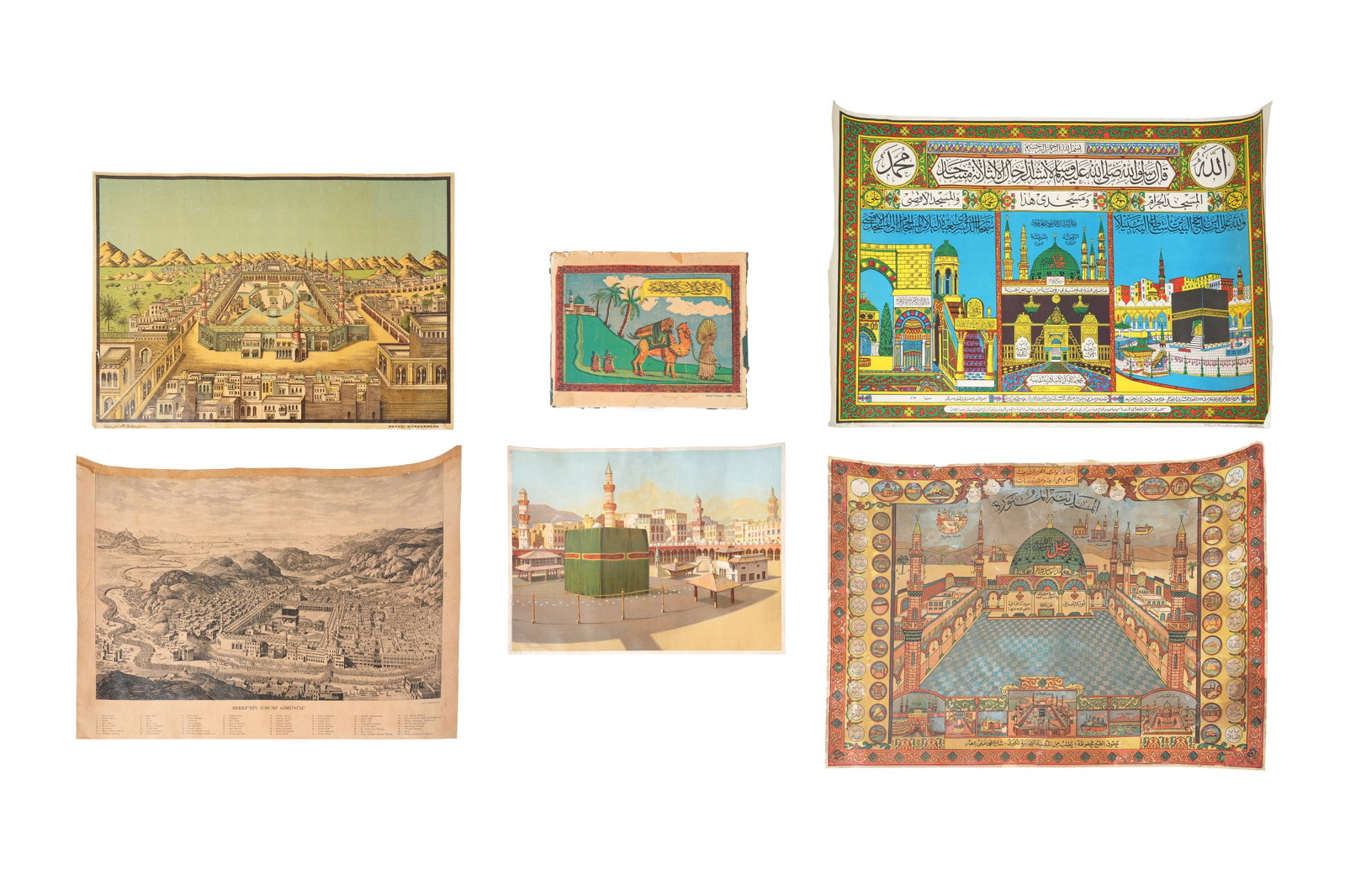 HAJJ MEMORABILIA: TWO CHROMOLITHOGRAPHED HAJJ CERTIFICATES AND OTHER PRINTS Turkey and Egypt, 20th: HAJJ MEMORABILIA: TWO CHROMOLITHOGRAPHED HAJJ CERTIFICATES AND OTHER PRINTS